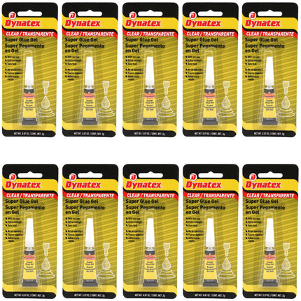 Dynatex 0.07 oz Super Glue Gel - No-Run Formula, Instant Bond, Bonds Metal Plastic Rubber Glass, Clear Permanent, Vertical Surfaces (10-Pack)