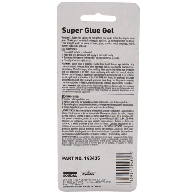 Dynatex 0.07 oz Super Glue Gel - No-Run Formula, Instant Bond, Bonds Metal Plastic Rubber Glass, Clear Permanent, Vertical Surfaces (10-Pack)
