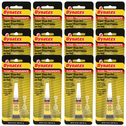 Dynatex 0.07 oz Super Glue Gel - No-Run Formula, Instant Bond, Bonds Metal Plastic Rubber Glass, Clear Permanent, Vertical Surfaces (12-Pack)