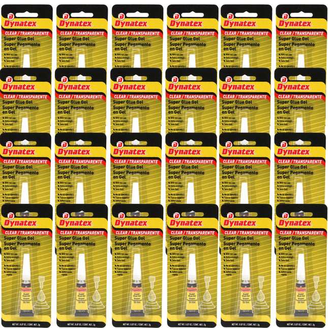 Dynatex 0.07 oz Super Glue Gel - No-Run Formula, Instant Bond, Bonds Metal Plastic Rubber Glass, Clear Permanent, Vertical Surfaces (24-Pack)