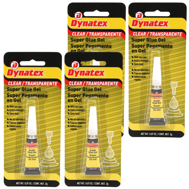 Dynatex 0.07 oz Super Glue Gel - No-Run Formula, Instant Bond, Bonds Metal Plastic Rubber Glass, Clear Permanent, Vertical Surfaces (4-Pack)