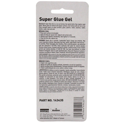 Dynatex 0.07 oz Super Glue Gel - No-Run Formula, Instant Bond, Bonds Metal Plastic Rubber Glass, Clear Permanent, Vertical Surfaces (4-Pack)