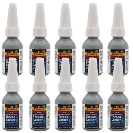 Dynatex Blue Medium Strength Threadlocker 0.34 oz Bottle - Removable with Hand Tools, Locks Fasteners on Metal, Vibration Resistant, Solvent Resistant (10-Pack)