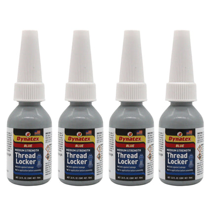 Dynatex Blue Medium Strength Threadlocker 0.34 oz Bottle - Removable with Hand Tools, Locks Fasteners on Metal, Vibration Resistant, Solvent Resistant (4-Pack)