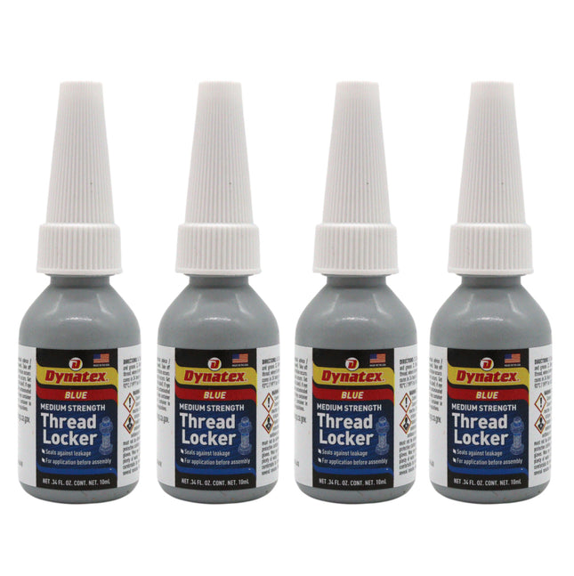 Dynatex Blue Medium Strength Threadlocker 0.34 oz Bottle - Removable with Hand Tools, Locks Fasteners on Metal, Vibration Resistant, Solvent Resistant (4-Pack)