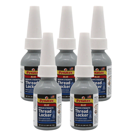 Dynatex Blue Medium Strength Threadlocker 0.34 oz Bottle - Removable with Hand Tools, Locks Fasteners on Metal, Vibration Resistant, Solvent Resistant (5-Pack)