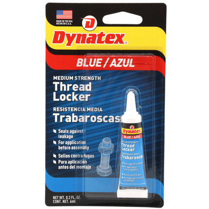 Dynatex Blue Medium Strength Threadlocker 0.20 oz Bottle - Removable with Hand Tools, Locks Fasteners on Metal, Vibration Resistant, Solvent Resistant (Single)