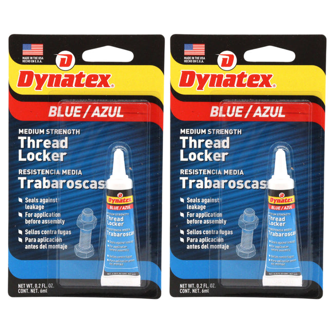 Dynatex Blue Medium Strength Threadlocker 0.20 oz Bottle - Removable with Hand Tools, Locks Fasteners on Metal, Vibration Resistant, Solvent Resistant (2-Pack)