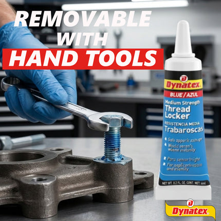 Dynatex Blue Medium Strength Threadlocker 0.20 oz Bottle - Removable with Hand Tools, Locks Fasteners on Metal, Vibration Resistant, Solvent Resistant (3-Pack)