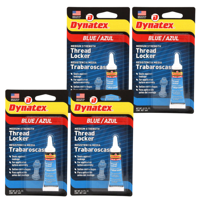 Dynatex Blue Medium Strength Threadlocker 0.20 oz Bottle - Removable with Hand Tools, Locks Fasteners on Metal, Vibration Resistant, Solvent Resistant (4-Pack)