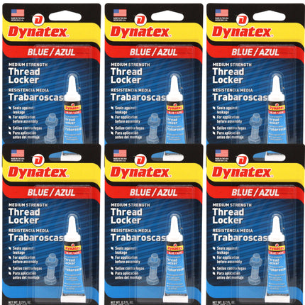 Dynatex Blue Medium Strength Threadlocker 0.20 oz Bottle - Removable with Hand Tools, Locks Fasteners on Metal, Vibration Resistant, Solvent Resistant (6-Pack)