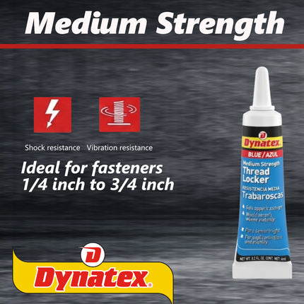 Dynatex Blue Medium Strength Threadlocker 0.20 oz Bottle - Removable with Hand Tools, Locks Fasteners on Metal, Vibration Resistant, Solvent Resistant (6-Pack)