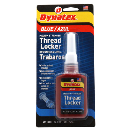 Dynatex Blue Medium Strength Threadlocker 0.81 oz Bottle - Removable with Hand Tools, Locks Fasteners on Metal, Vibration Resistant, Solvent Resistant (Single)