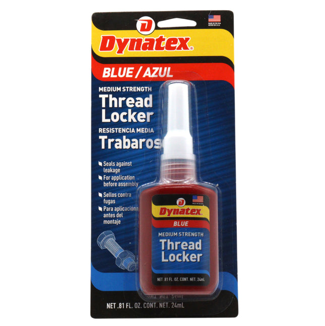 Dynatex Blue Medium Strength Threadlocker 0.81 oz Bottle - Removable with Hand Tools, Locks Fasteners on Metal, Vibration Resistant, Solvent Resistant (Single)