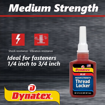 Dynatex Blue Medium Strength Threadlocker 0.81 oz Bottle - Removable with Hand Tools, Locks Fasteners on Metal, Vibration Resistant, Solvent Resistant (Single)