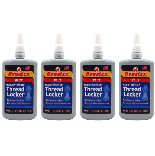 Dynatex Blue Medium Strength Threadlocker 8.5 oz Bottle - Removable with Hand Tools, Locks Fasteners on Metal, Vibration Resistant, Solvent Resistant(4-Pack)