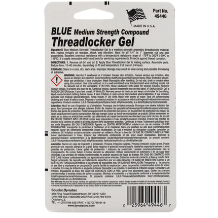 Dynatex Blue Medium Strength Gel Threadlocker 1.20 oz Bottle - Removable with Hand Tools, Locks Fasteners on Metal, Vibration Resistant, Solvent Resistant (Single)