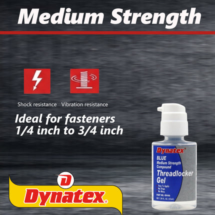 Dynatex Blue Medium Strength Gel Threadlocker 1.20 oz Bottle - Removable with Hand Tools, Locks Fasteners on Metal, Vibration Resistant, Solvent Resistant (Single)