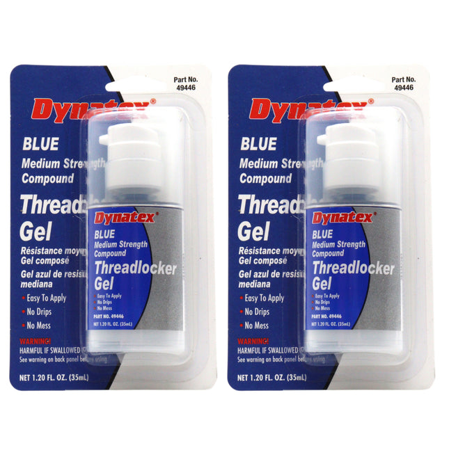 Dynatex Blue Medium Strength Gel Threadlocker 1.20 oz Bottle - Removable with Hand Tools, Locks Fasteners on Metal, Vibration Resistant, Solvent Resistant (2-Pack)