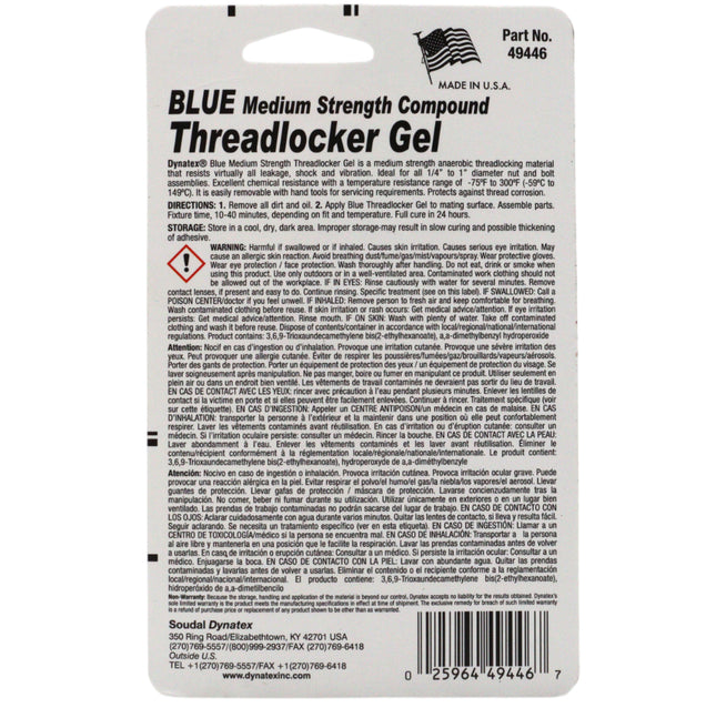 Dynatex Blue Medium Strength Gel Threadlocker 1.20 oz Bottle - Removable with Hand Tools, Locks Fasteners on Metal, Vibration Resistant, Solvent Resistant (2-Pack)