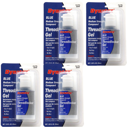 Dynatex Blue Medium Strength Gel Threadlocker 1.20 oz Bottle - Removable with Hand Tools, Locks Fasteners on Metal, Vibration Resistant, Solvent Resistant (4-Pack)