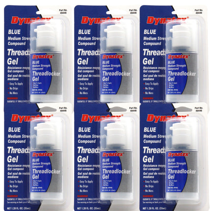 Dynatex Blue Medium Strength Gel Threadlocker 1.20 oz Bottle - Removable with Hand Tools, Locks Fasteners on Metal, Vibration Resistant, Solvent Resistant (6-Pack)