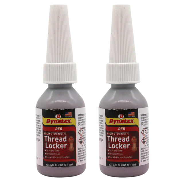 Dynatex Red High Strength Threadlocker 0.34 oz Bottle - Permanent Lock, Anaerobic, Large Fasteners, Vibration & Solvent Resistant (2-Pack)