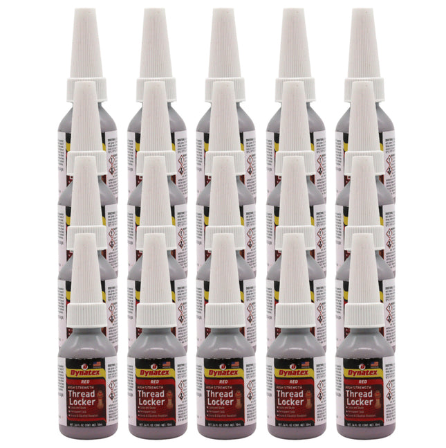 Dynatex Red High Strength Threadlocker 0.34 oz Bottle - Permanent Lock, Anaerobic, Large Fasteners, Vibration & Solvent Resistant (20-Pack)