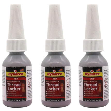 Dynatex Red High Strength Threadlocker 0.34 oz Bottle - Permanent Lock, Anaerobic, Large Fasteners, Vibration & Solvent Resistant (3-Pack)