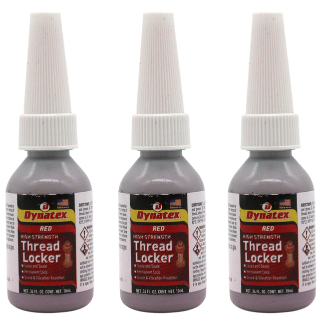 Dynatex Red High Strength Threadlocker 0.34 oz Bottle - Permanent Lock, Anaerobic, Large Fasteners, Vibration & Solvent Resistant (3-Pack)