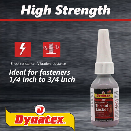 Dynatex Red High Strength Threadlocker 0.34 oz Bottle - Permanent Lock, Anaerobic, Large Fasteners, Vibration & Solvent Resistant (3-Pack)