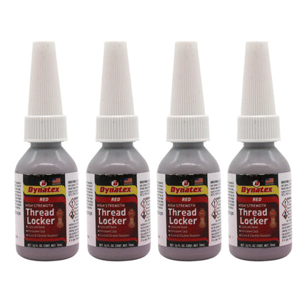 Dynatex Red High Strength Threadlocker 0.34 oz Bottle - Permanent Lock, Anaerobic, Large Fasteners, Vibration & Solvent Resistant (4-Pack)