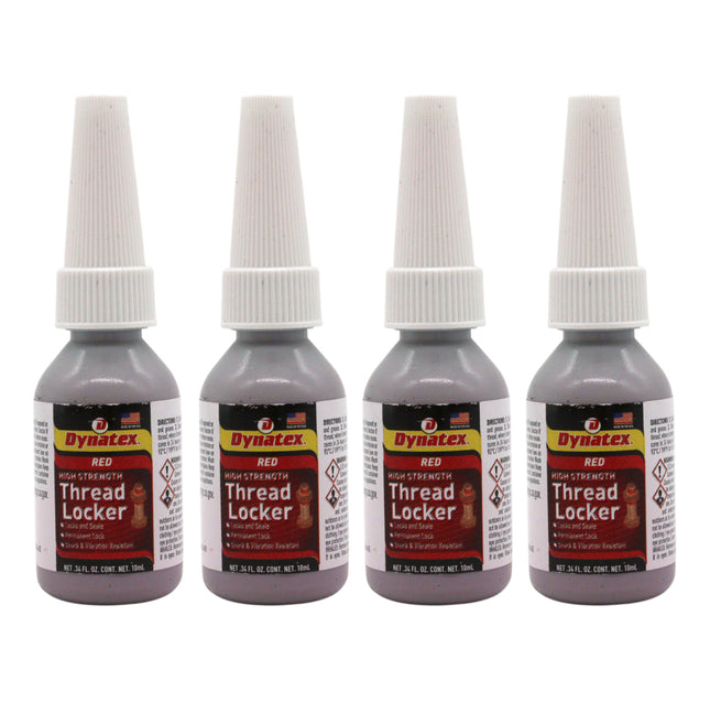 Dynatex Red High Strength Threadlocker 0.34 oz Bottle - Permanent Lock, Anaerobic, Large Fasteners, Vibration & Solvent Resistant (4-Pack)
