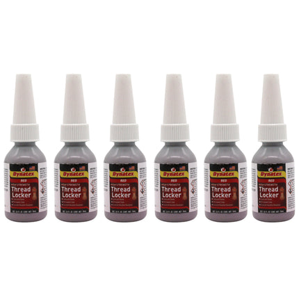 Dynatex Red High Strength Threadlocker 0.34 oz Bottle - Permanent Lock, Anaerobic, Large Fasteners, Vibration & Solvent Resistant (6-Pack)