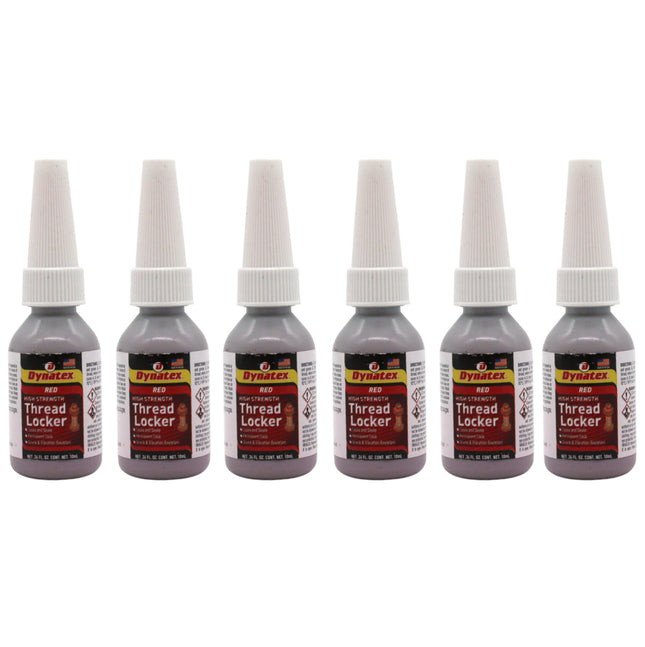 Dynatex Red High Strength Threadlocker 0.34 oz Bottle - Permanent Lock, Anaerobic, Large Fasteners, Vibration & Solvent Resistant (6-Pack)