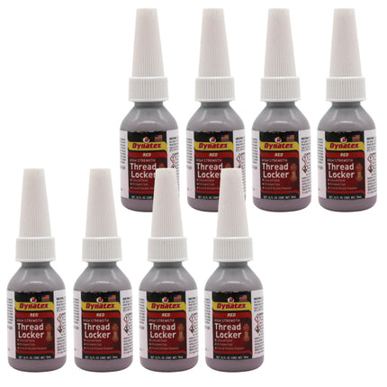 Dynatex Red High Strength Threadlocker 0.34 oz Bottle - Permanent Lock, Anaerobic, Large Fasteners, Vibration & Solvent Resistant (8-Pack)