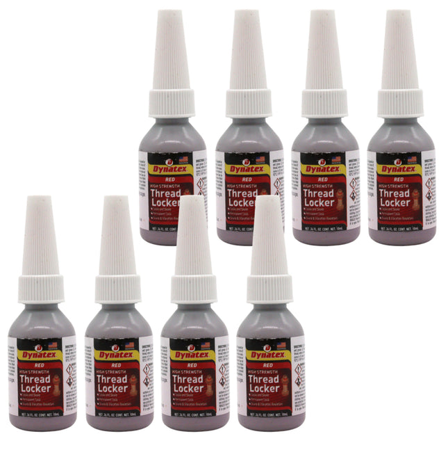 Dynatex Red High Strength Threadlocker 0.34 oz Bottle - Permanent Lock, Anaerobic, Large Fasteners, Vibration & Solvent Resistant (8-Pack)