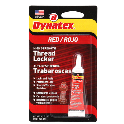 Dynatex Red High Strength Threadlocker 0.20 oz Bottle - Permanent Lock, Anaerobic, Large Fasteners, Vibration & Solvent Resistant (Single)