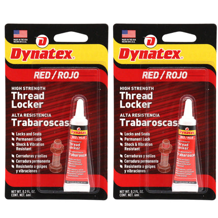 Dynatex Red High Strength Threadlocker 0.20 oz Bottle - Permanent Lock, Anaerobic, Large Fasteners, Vibration & Solvent Resistant (2-Pack)