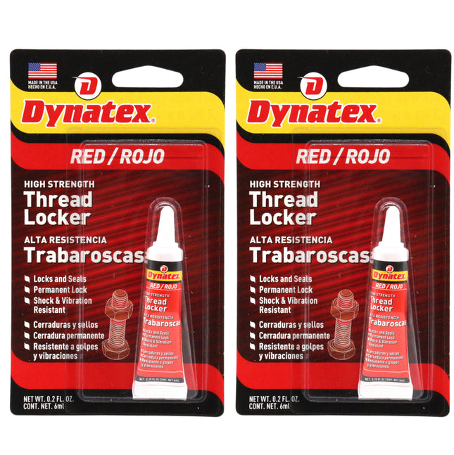 Dynatex Red High Strength Threadlocker 0.20 oz Bottle - Permanent Lock, Anaerobic, Large Fasteners, Vibration & Solvent Resistant (2-Pack)