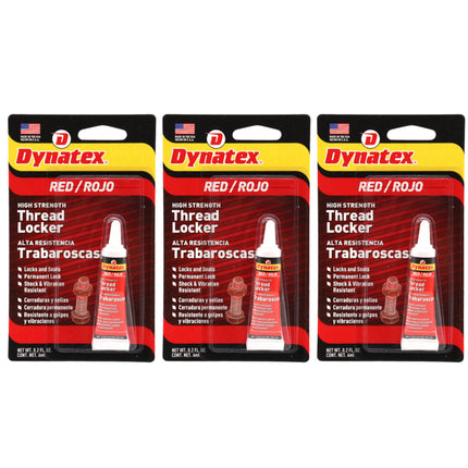 Dynatex Red High Strength Threadlocker 0.20 oz Bottle - Permanent Lock, Anaerobic, Large Fasteners, Vibration & Solvent Resistant (3-Pack)