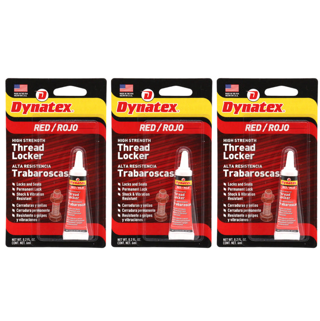 Dynatex Red High Strength Threadlocker 0.20 oz Bottle - Permanent Lock, Anaerobic, Large Fasteners, Vibration & Solvent Resistant (3-Pack)