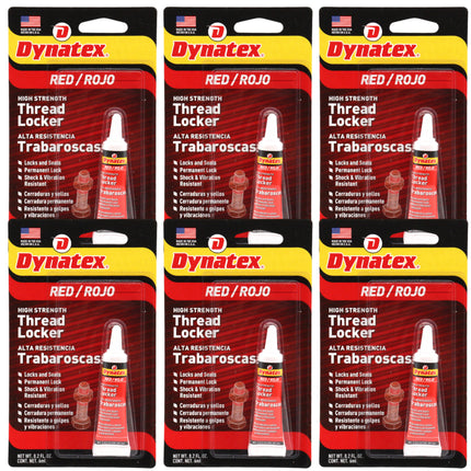 Dynatex Red High Strength Threadlocker 0.20 oz Bottle - Permanent Lock, Anaerobic, Large Fasteners, Vibration & Solvent Resistant (6-Pack)