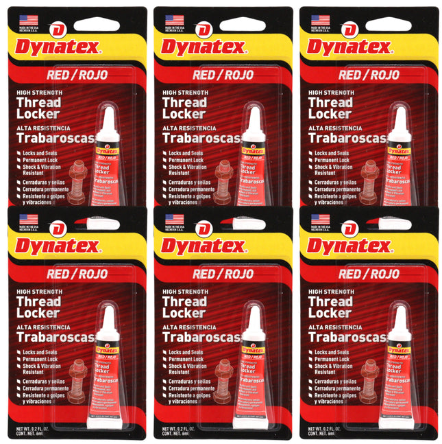 Dynatex Red High Strength Threadlocker 0.20 oz Bottle - Permanent Lock, Anaerobic, Large Fasteners, Vibration & Solvent Resistant (6-Pack)