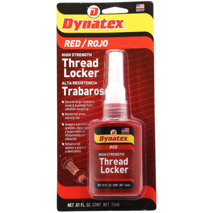 Dynatex Red High Strength Threadlocker 0.81 oz Bottle - Permanent Lock, Anaerobic, Large Fasteners, Vibration & Solvent Resistant (Single)