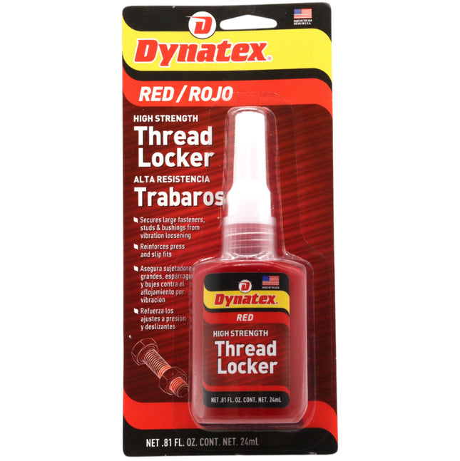 Dynatex Red High Strength Threadlocker 0.81 oz Bottle - Permanent Lock, Anaerobic, Large Fasteners, Vibration & Solvent Resistant (Single)