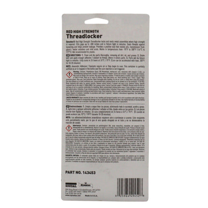 Dynatex Red High Strength Threadlocker 0.81 oz Bottle - Permanent Lock, Anaerobic, Large Fasteners, Vibration & Solvent Resistant (Single)