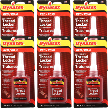 Dynatex Red High Strength Threadlocker 0.81 oz Bottle - Permanent Lock, Anaerobic, Large Fasteners, Vibration & Solvent Resistant (6-Pack)