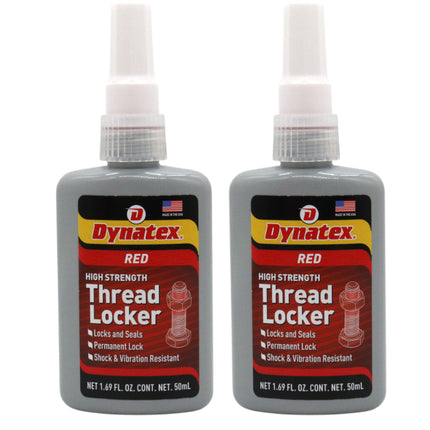 Dynatex Red High Strength Threadlocker 1.69 oz Bottle - Permanent Lock, Anaerobic, Large Fasteners, Vibration & Solvent Resistant (2-Pack)