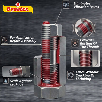 Dynatex Red High Strength Threadlocker 1.69 oz Bottle - Permanent Lock, Anaerobic, Large Fasteners, Vibration & Solvent Resistant (5-Pack)